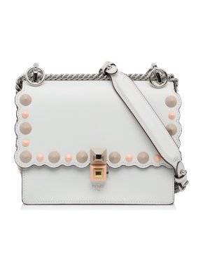 Fendi White Studded Scalloped Kan I Crossbody Bag
