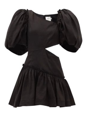 Aje. Chateau puff-sleeve cutout linen-blend mini dress