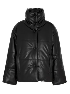 Nanushka Black Faux Leather Hide Puffer Jacket