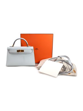 Hermes Bleu Brume Chevre Mysore Mini Kelly II 20cm GHW