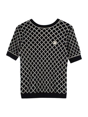 Chanel Black and White Ribbed Geometric Print T-shirt
