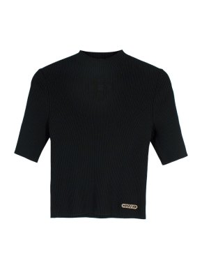 Chanel Black Ribbed Cross Detail Knitted T-shirt