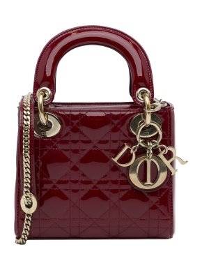 Dior Burgundy Mini Cannage Leather Patent Lady Dior