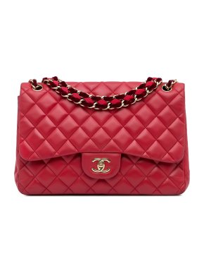 Chanel Red Ribbon Chain Detail Jumbo Single flap Bag