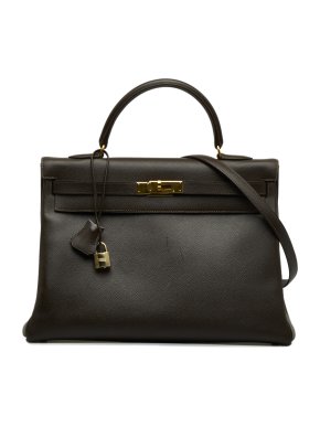 Hermes Vintage Kelly 35 Retourne in Chocolate Courcheval Leather with Gold Hardware