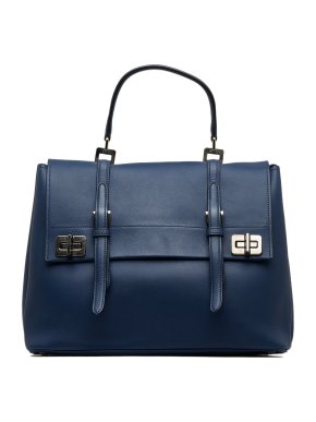 Prada Blue Leather Double Turnlock Satchel