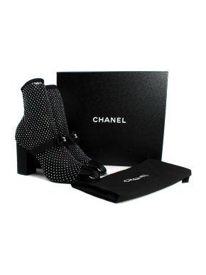 Chanel Black Crystal Embellished Mesh Heeled Boots