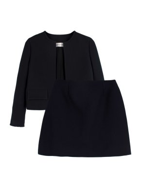 Dior Black Wool Blend Cropped Open Jacket and Mini Skirt Suit