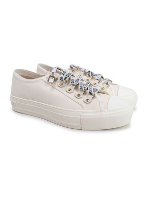 Dior Cream Canvas Logo Lace Up Trainers