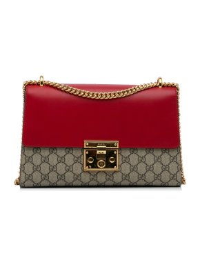 Gucci Red Medium GG Supreme Padlock Shoulder Bag