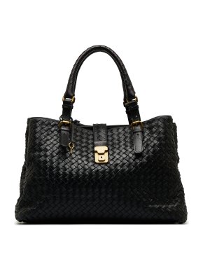 Bottega Veneta Black Medium Intrecciato Roma Shoulder Bag