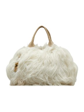 Prada White Faux Fur Top Handle Bag