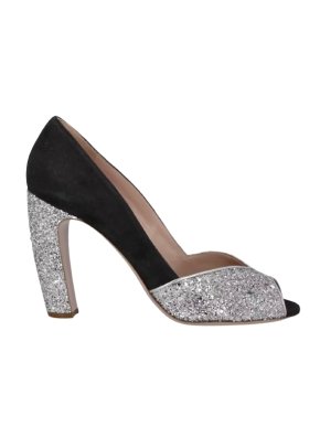 Miu Miu Black and Silver Glitter Heels