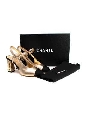 Chanel Gold Leather Egyptian Detail Slingback Heels