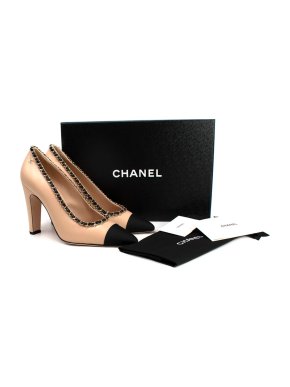 Chanel Beige Leather Chain Trim Pumps