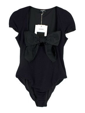 Chanel Black Silk Bow Bodysuit