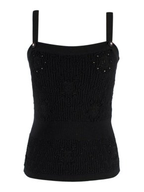 Chanel Black Ribbed Knit Embellished Tank Top