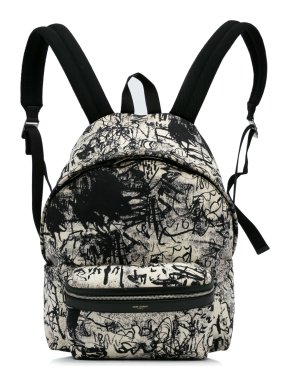 Saint Laurent Black & White Canvas City Backpack
