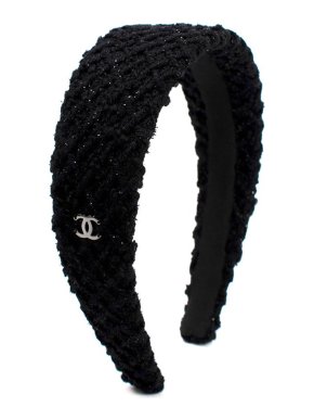 Chanel Black Metallic Tweed Headband