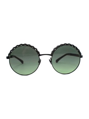 Chanel Dark Green Round Leather Trimmed Sunglasses