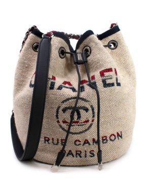 Chanel Beige Canvas Deauville Bucket Bag