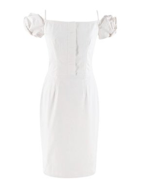 Dior Ivory Cotton Blend Midi Puff-Sleeve Dress 1