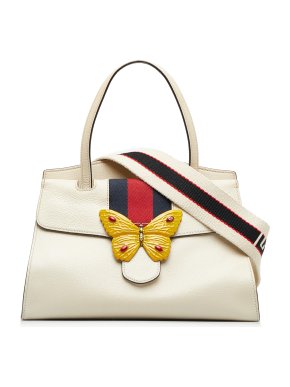 Gucci Cream Medium Web Linea Butterfly Top Handle Bag
