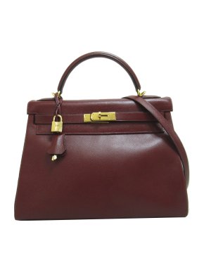 Hermes Vintage Kelly 32 Retourne in Red Courcheval Leather with Gold Hardware