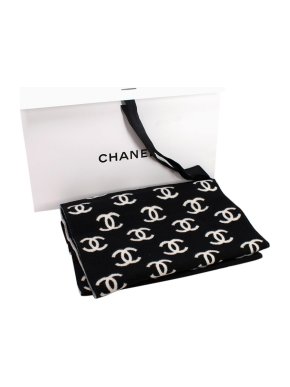 Chanel Black and White CC Wool Blend Scarf
