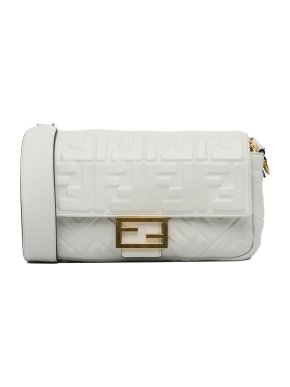 Fendi White Medium Embossed Baguette Bag