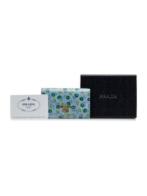 Prada Blue Floral Saffiano Leather  Card Holder