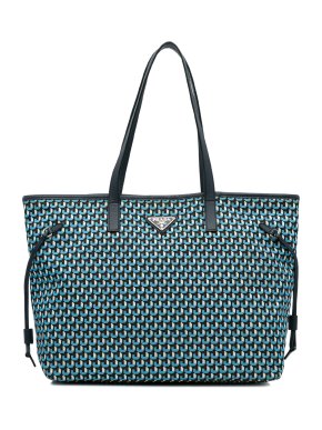Prada Blue Tessuto Stampato Tote Bag