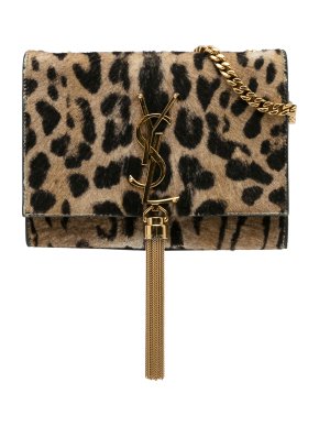 Saint Laurent Leopard Print Small Pony Hair Kate Tassel Crossbody Bag