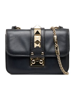 Valentino Black Small Rockstud Glam Lock Crossbody Bag