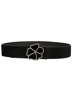 Saint Laurent Black Crystal Embellished Floral Belt