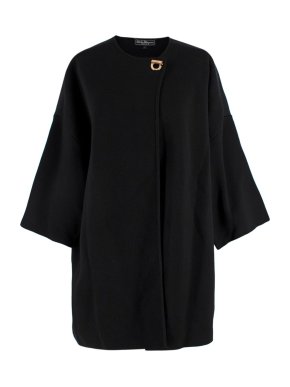 Salvatore Ferragamo Black Virgin Wool Gancini Cape Coat