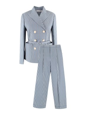 Dior Blue Striped Silk & Cotton Double Breasted Jacket & Pants
