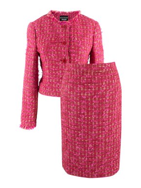 Moschino  Boutique Pink Ribbon Tweed Jacket and Midi Skirt Set