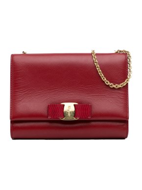 Salvatore Ferragamo Red Vara Bow Chain Crossbody Bag