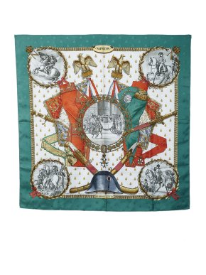 Hermes Green 'Napoleon' Silk Scarf