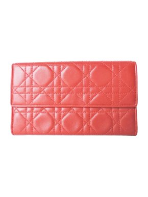 Dior Coral Cannage Leather Flap Wallet