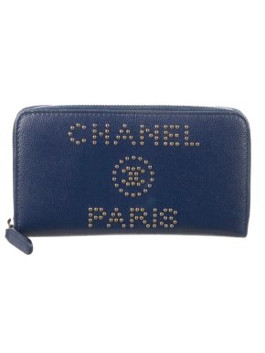 Chanel Blue Caviar Leather  Studded Deauville Wallet