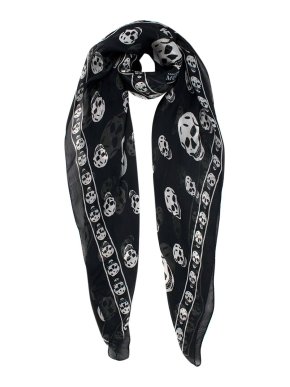 Alexander Mcqueen Black Skull Silk Scarf