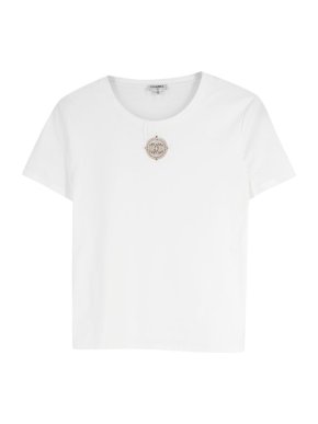 Chanel White CC Crystal Plaque T-shirt