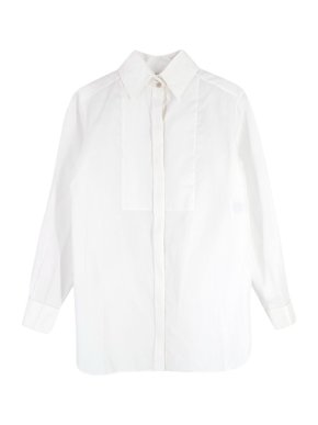Chanel White Classic Cotton Shirt with Camelia Button Detail