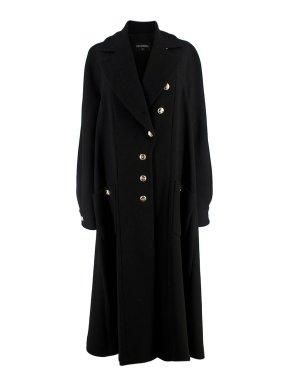 Chanel Black Longline Asymmetric Button Wool Coat