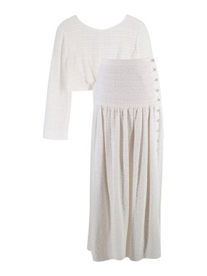 Chanel Ivory Tweed Blouse and Maxi Skirt Suit