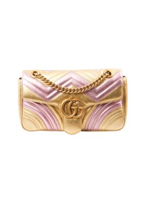 Gucci Pink and Gold Small Matelasse Shoulder Bag