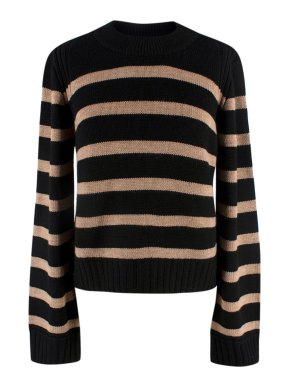 La Ligne Black and Camel Merino Wool Striped Jumper