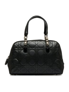 Dior Black Perforated Cannage Leather Bowling Bag